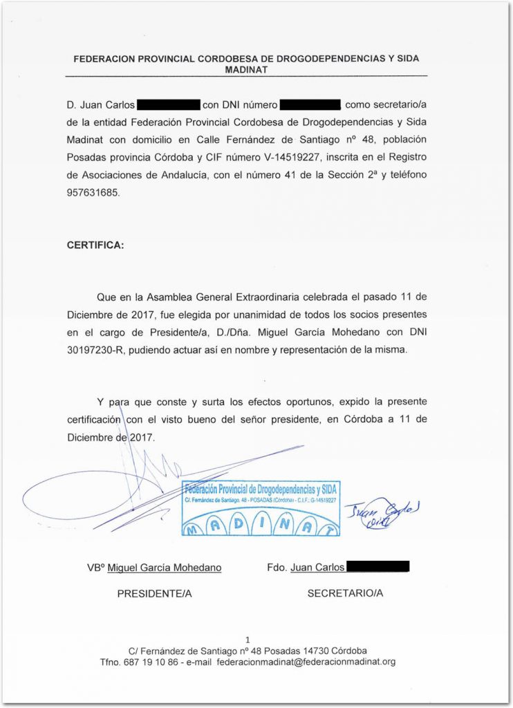 Certificado De Nombramiento Federación Madinat